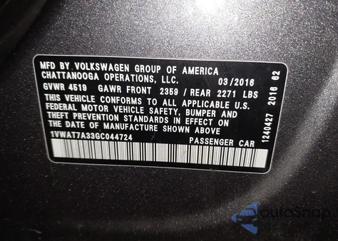 2016 Volkswagen Passat 1.8T S из США, поврежденный, VIN 1VWAT7A33GC044724